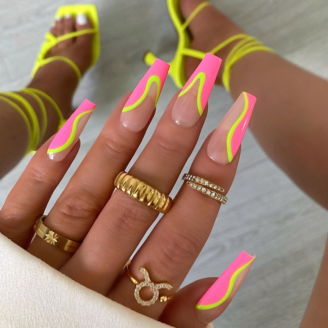 Electric Neon Waves Nail Design