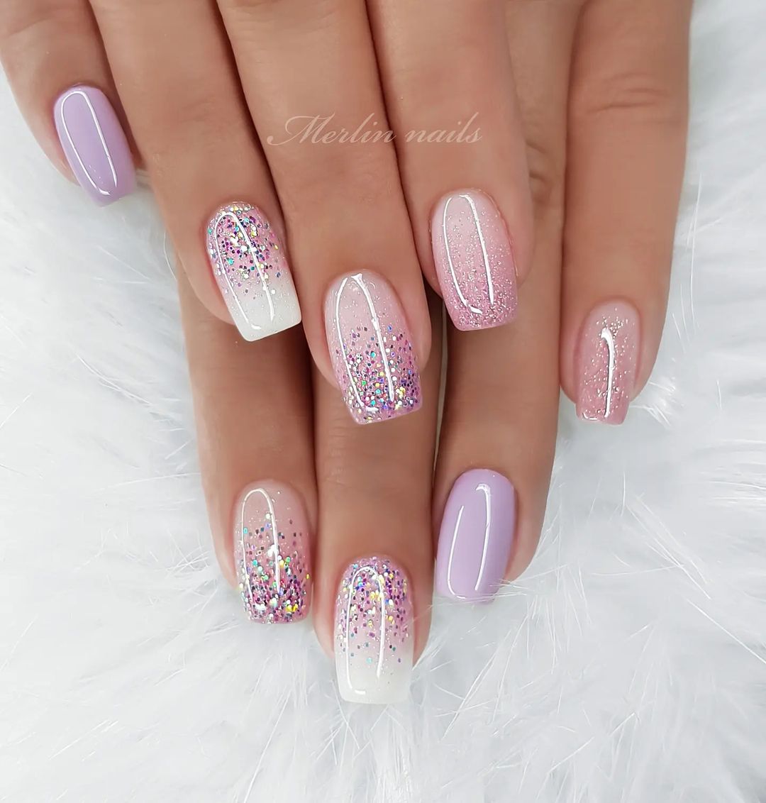 Lavender Sparkle Nail Design