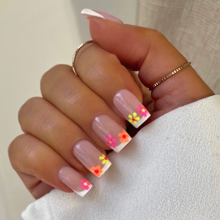 Floral French Tips Nail Design