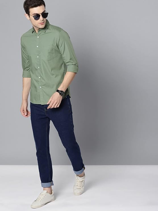 Light Green Shirt and Dark Blue Jeans