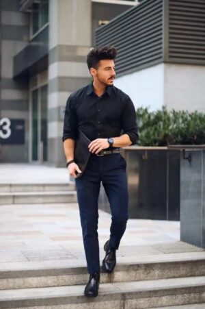 Navy Blue Pants with Black Shirt