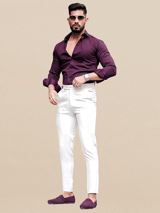 Purple Shirt With Classic White Pant