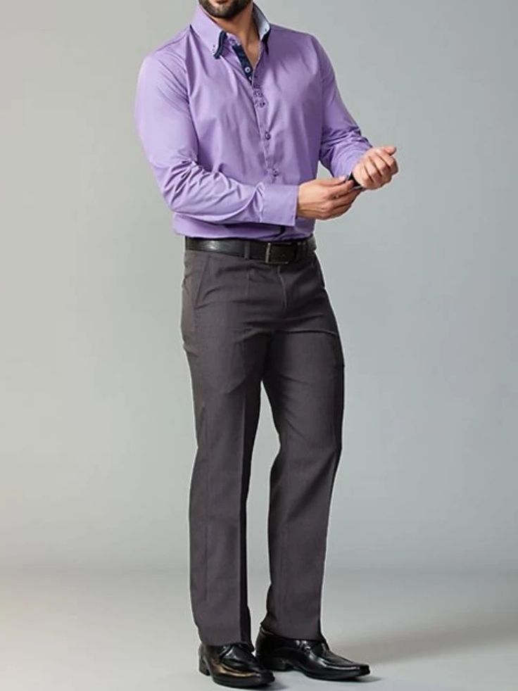 Purple Shirt with Charcoal Grey Pants