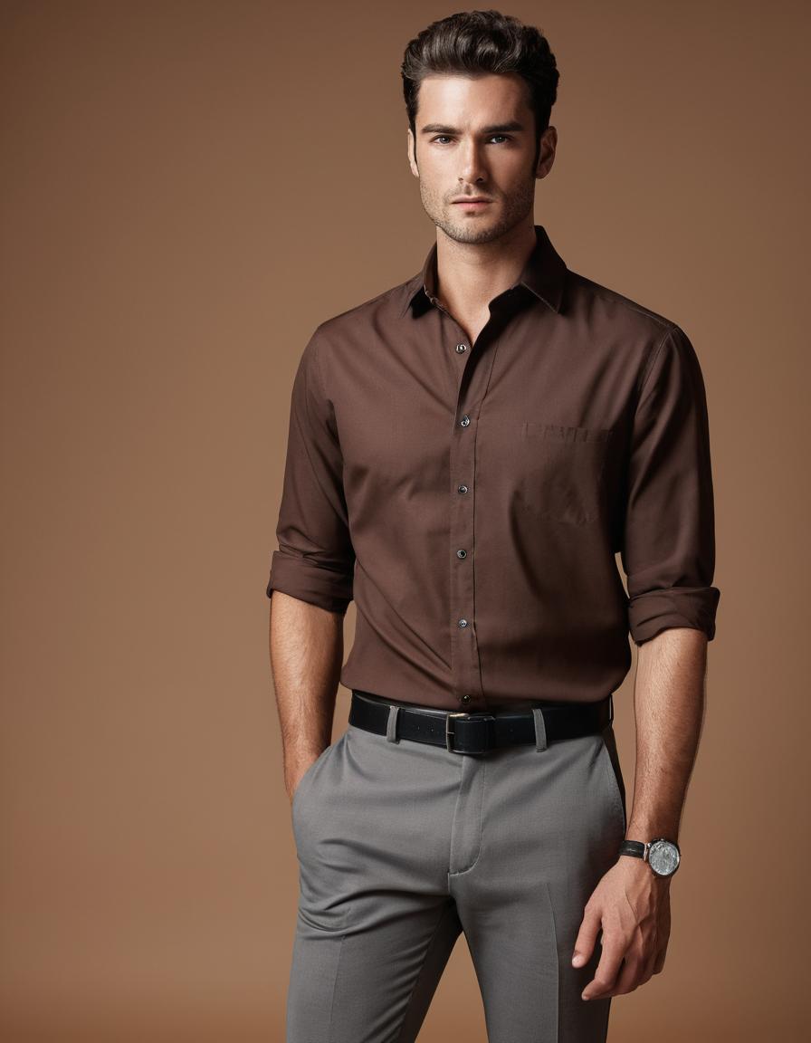 Clove Color Shirt with Gray Pant For Men