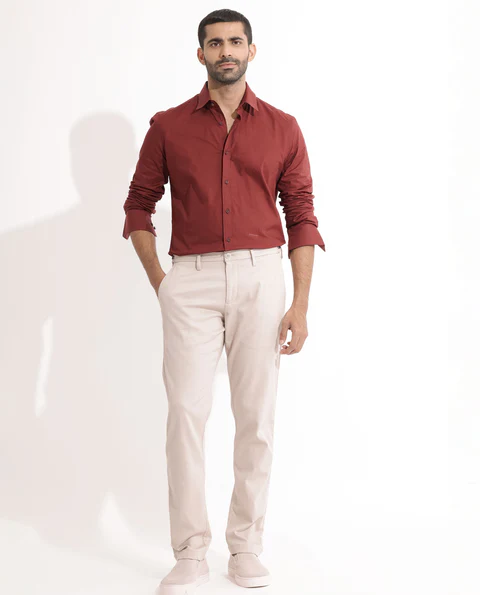 Cream Pant with Burgundy Shirt