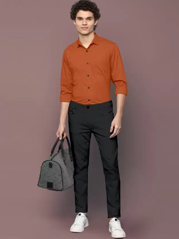 Orange Shirt with Charcoal Gray Pants