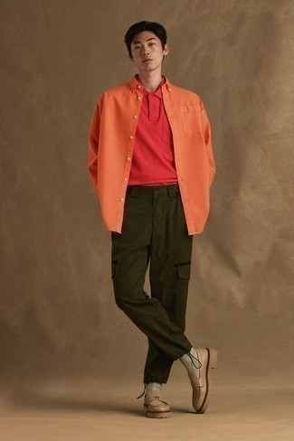 Orange Shirt with Olive Green Pants