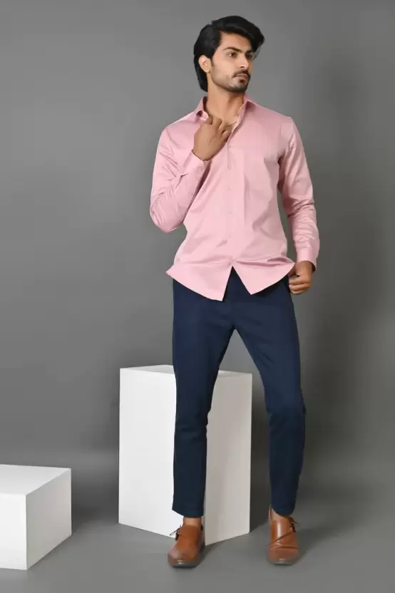 Pink Shirt with Navy Blue Pants