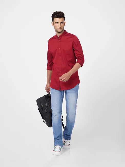 Red Shirt with Blue Jeans