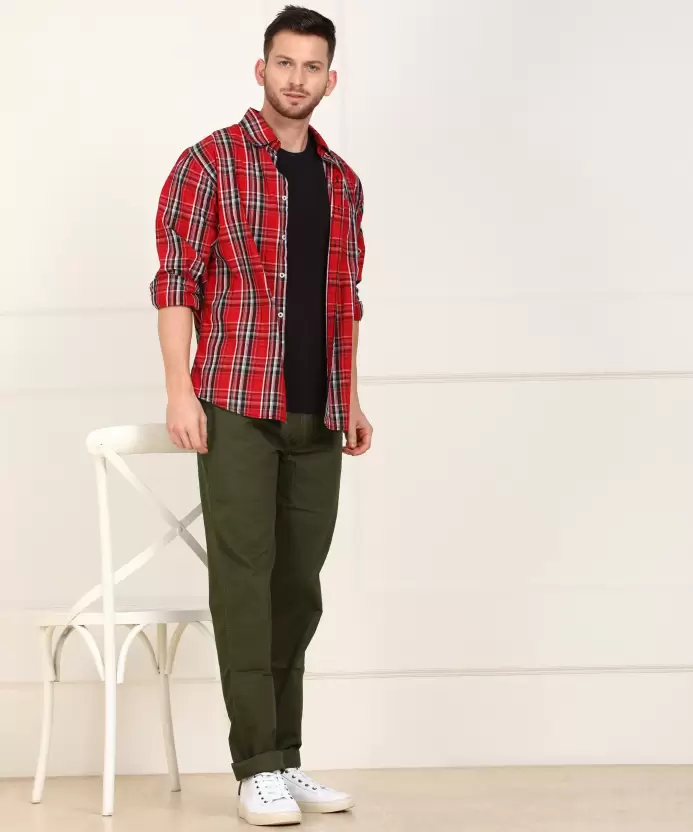 Red Shirt with Olive Green Pant