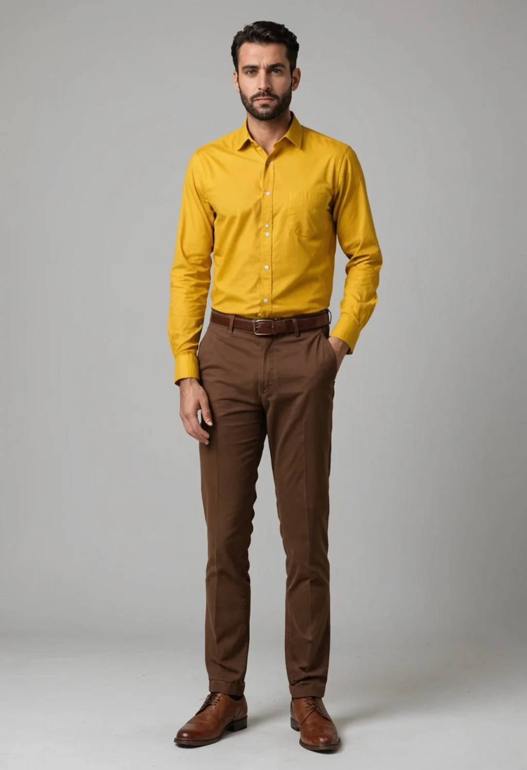 Yellow Shirt with Rich Brown Pant