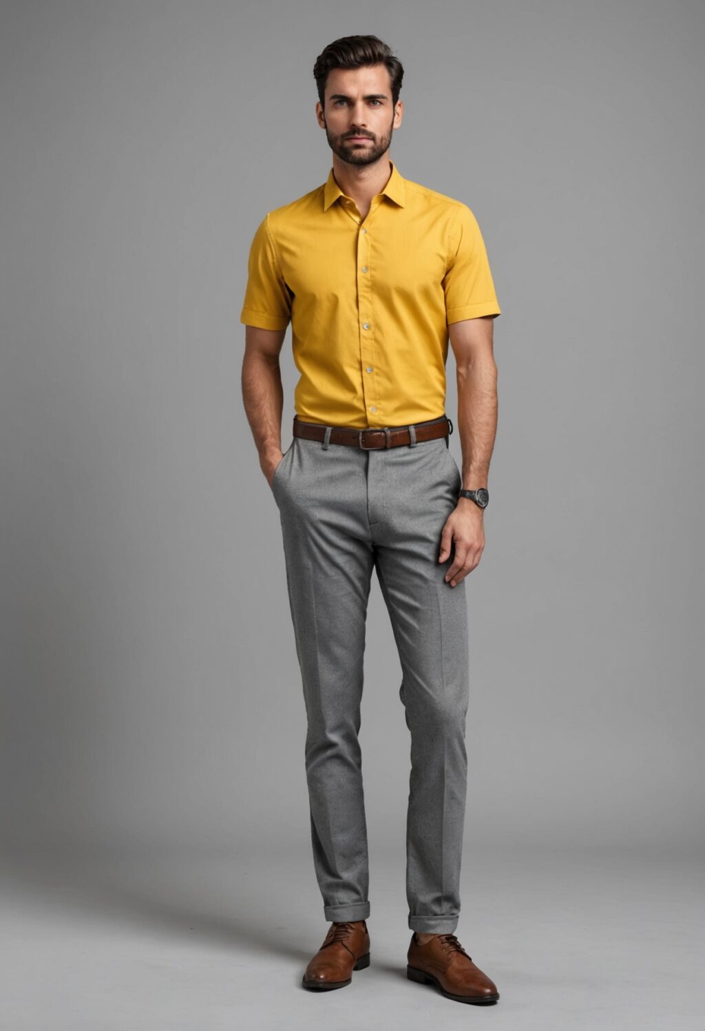 Yellow Shirt with Stone Gray Pant