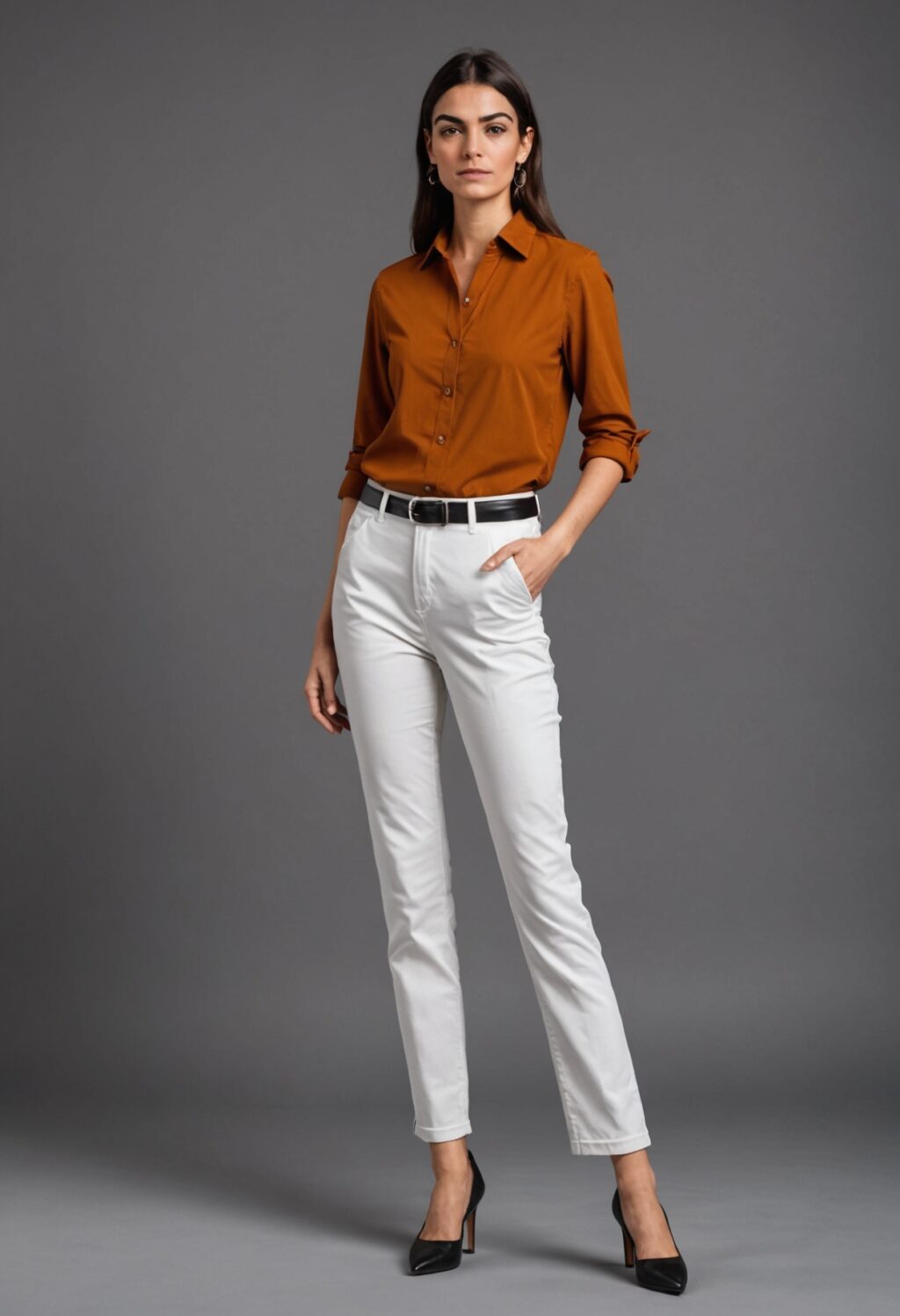 Clove Color Shirt with White Pant for Women