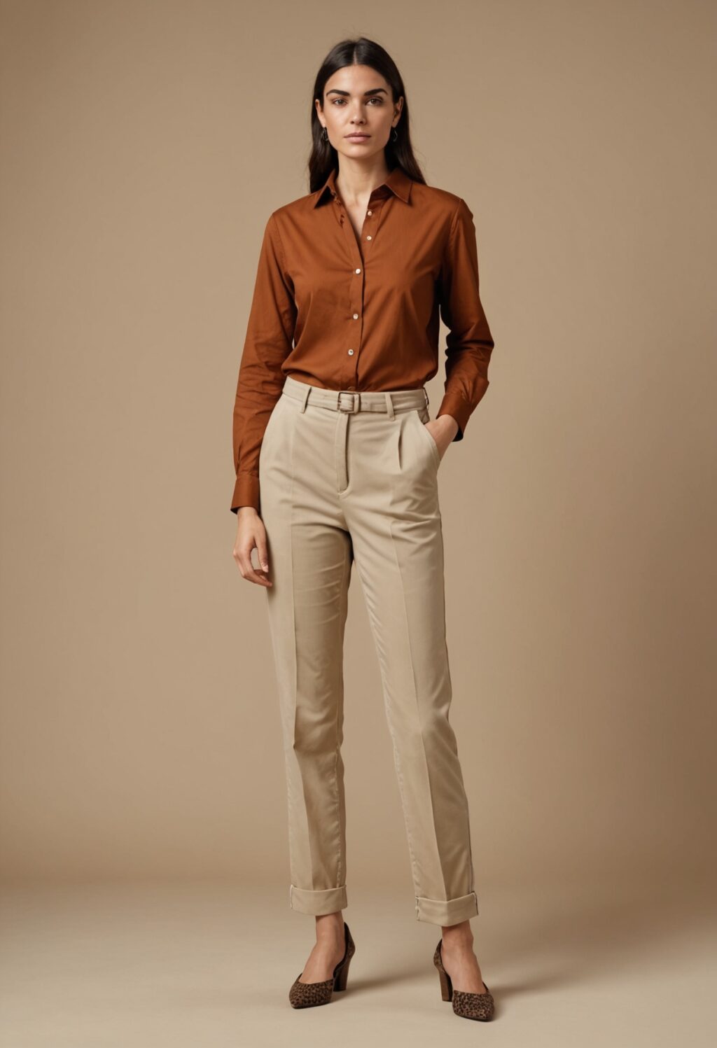 Clove Color Shirt with Beige Pant For Women