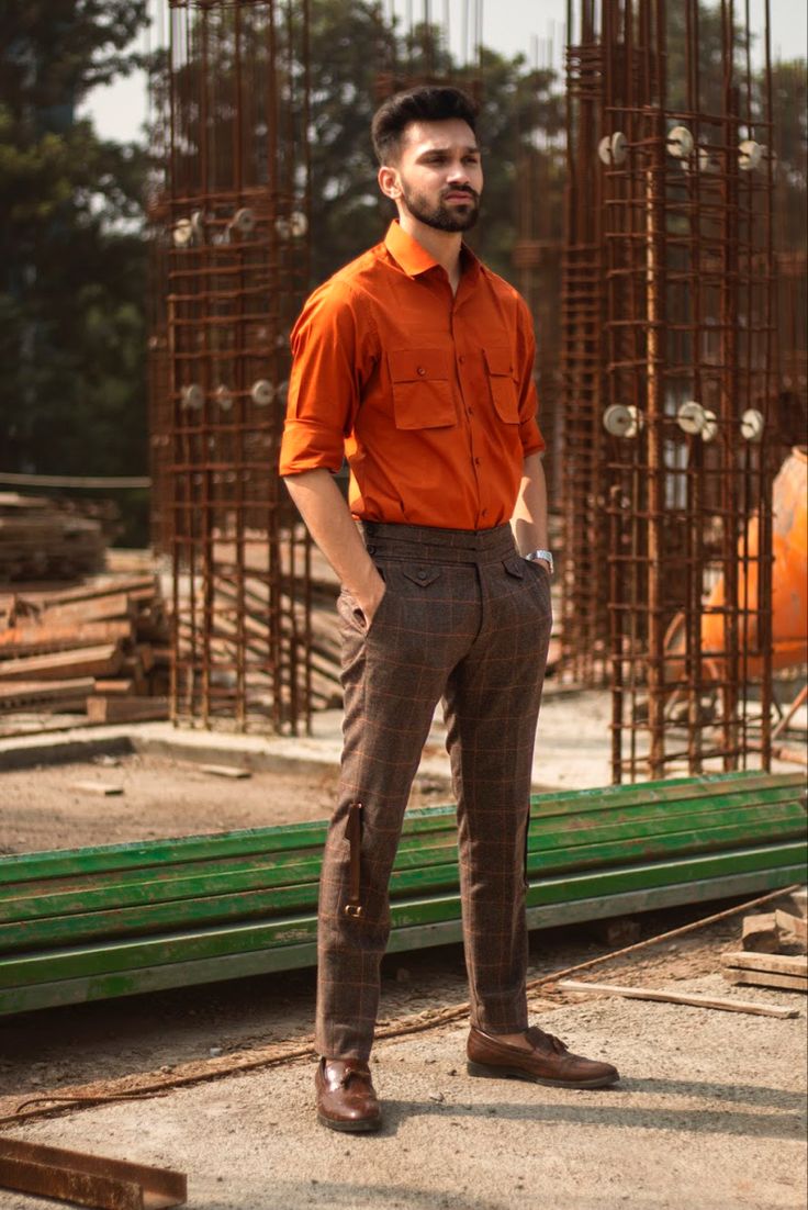 Orange Shirt with Brown Pants