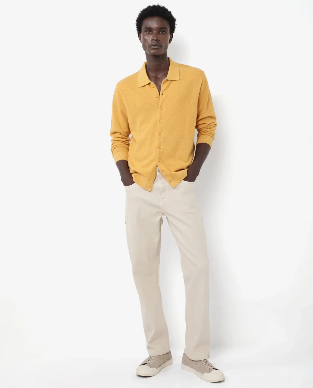 Yellow Shirt with Cream Pant