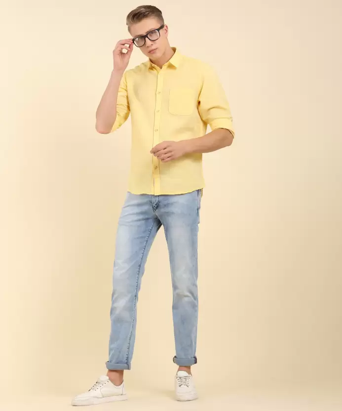 Yellow Shirt with Light Blue Jeans 