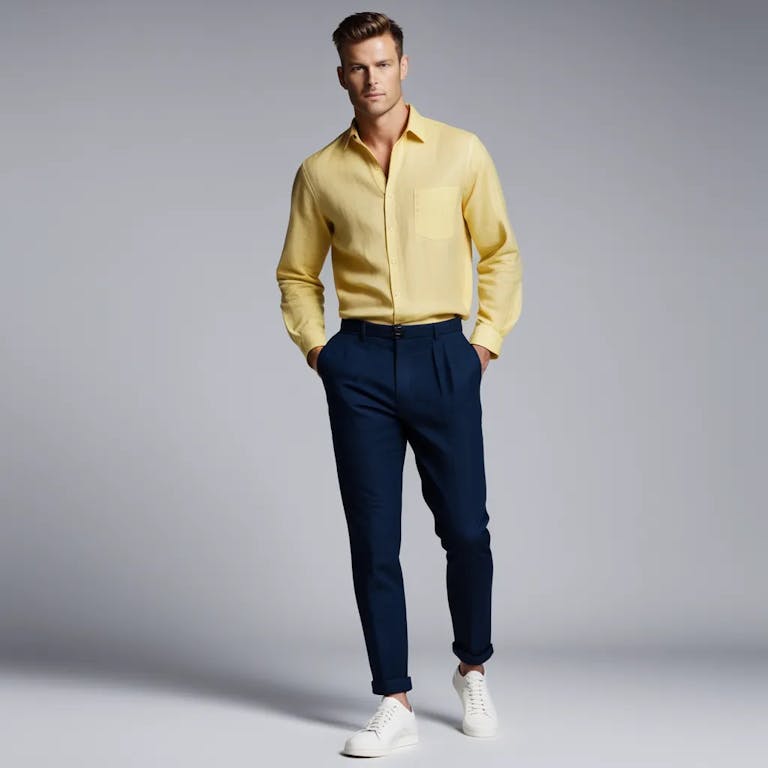 Yellow Shirt with Navy Blue Pant