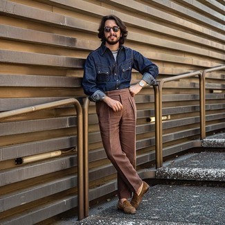 Brown Pant with Denim Shirt