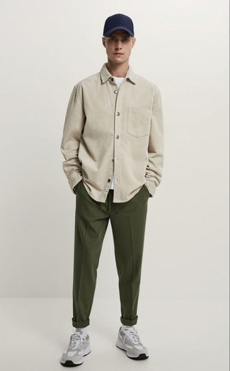 Olive Green Pant with Cream or Off-White Shirt